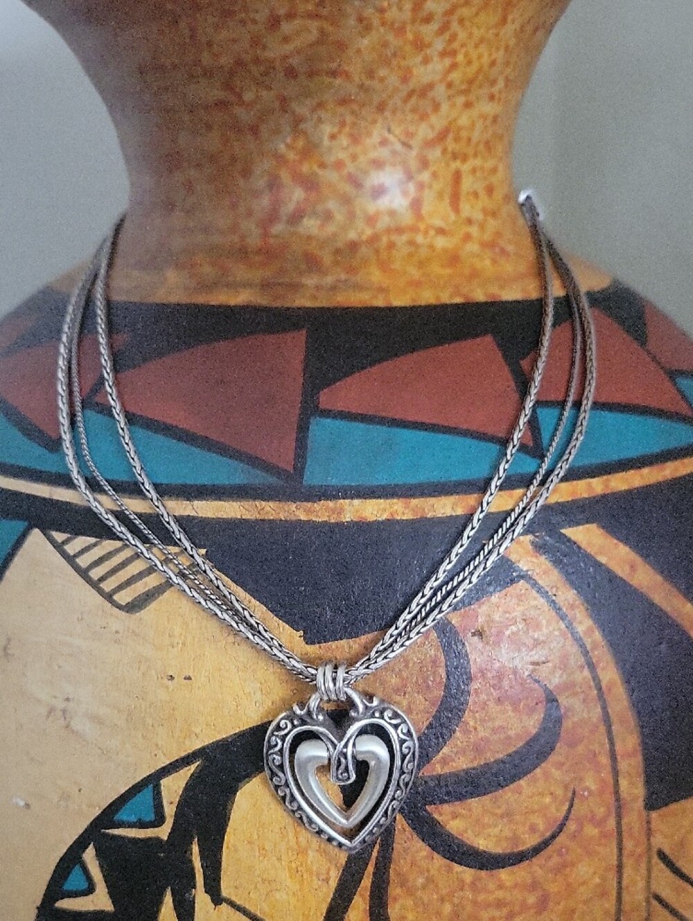 Brighton Ellington Silver Heart Triple-Strand Necklace with Scroll Motif - Picture 6 of 9